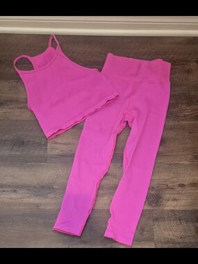 GAP Hot Pink Ribbed Active Tank & Leggings Set, Size M/L